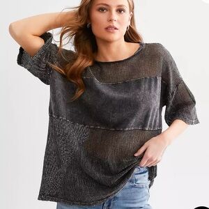 Gilded Intent Charcoal Mesh Short Sleeve Top Small